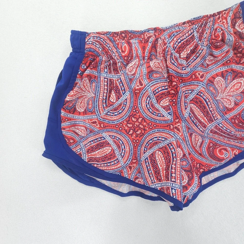 Nike Shorts Womens Large Red Blue Tempo Paisley Dri FIT Lined Running Athletic
